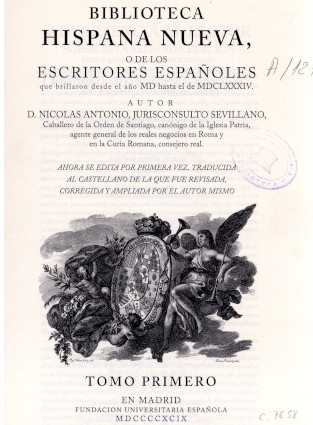 Portada de la versión de 1783, traducción de la ed. de 1783-1788 de "Biblioteca Hispana Nova"