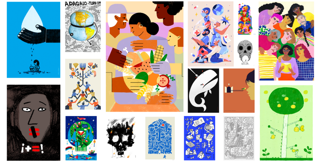 Exposición ODS \u201cQUE NADIE SE QUEDE ATRÁS\u201d, 17 ilustraciones sobre los Objetivos de Desarrollo Sostenible 